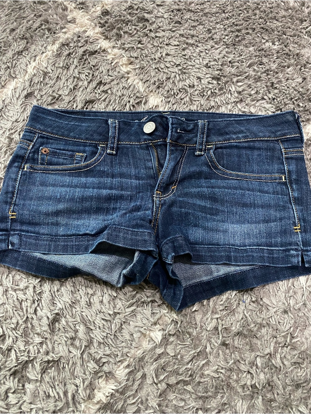 American Eagle Outfitters Dark Blue Denim Cuffed Jean Shorts